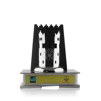 Trofeo de torre de castillo premium con baño de oro y logotipo personalizado, recuerdo árabe personalizado