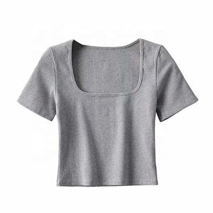 T-Shirt <span class=keywords><strong>attillata</strong></span> con collo quadrato a maniche corte con collo a maniche corte con Top sportivo da donna t-Shirt sottile a fondo elasticizzato - Product Image 6