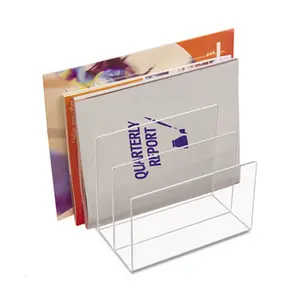 Clear Acrylic Folder Holder with 3 Sections Clear Office Desk File Sorter for Document Paper Letter Book Envelope Organizer