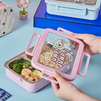 Boîte à lunch isotherme en acier inoxydable de grande capacité avec motif de chien de dessin animé, avec bol à soupe