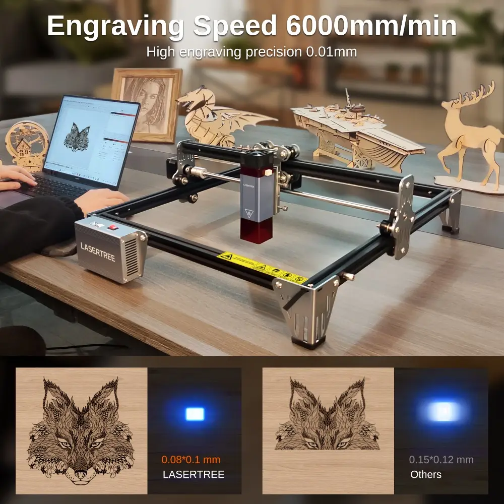 LASER TREE 10W Optical Power 3030 Laser Engraving Machine with Air Assist Powerful Diode DIY Cutter Engraver for Plywood Acrylic