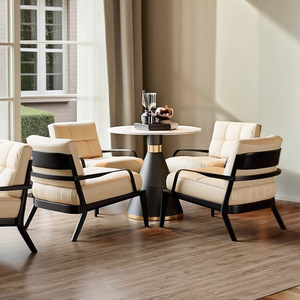 Conjunto de Mesa y Sillas de Cuero de Lujo Italiano <span class=keywords><strong>para</strong></span> Vestíbulo de Hotel, Salón de Belleza, Villa - Sofá Moderno de Ocio - Product Image 6