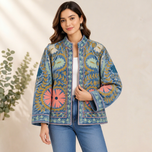 Chaqueta Bomber de Terciopelo Tejida Artesanal Premium para Mujer, con Bordado Floral, Cuello Alto Transpirable, Estilo Casual, Directo de Fábrica - Product Image 1