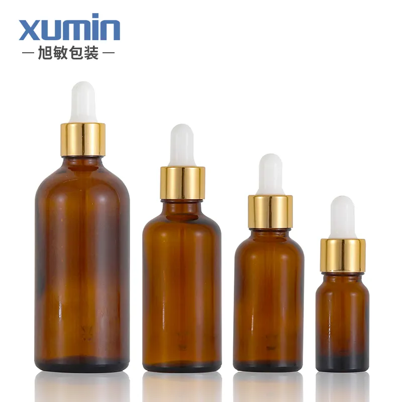 Cosmetische Amber Dropper Fles 10Ml 30Ml 50Ml 100Ml Goud Etherische Olie Fles Voor Eye Huid zorg