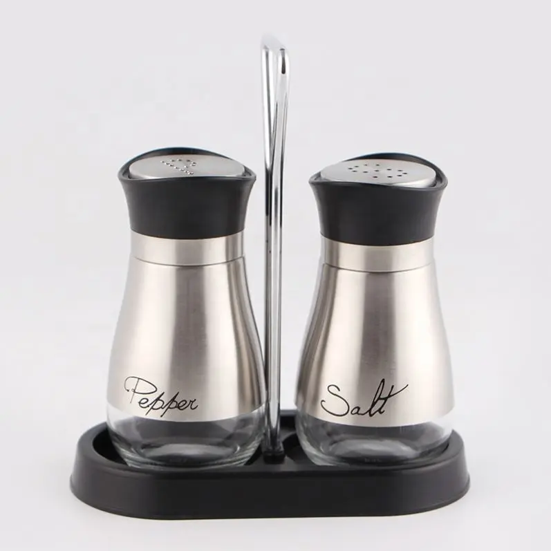 2 PCS Aço Inoxidável Vidro Galheteiro Set Spice Pimenta e Sal Shaker