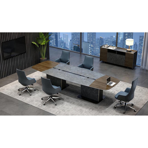 Mesa de Conferencia Rectangular de Madera y Metal Ecológica Contemporánea para 8-10 Personas, Opciones Personalizadas para Oficina en Casa y Reuniones de Oficina - Product Image 1