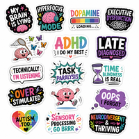 Rouleau d'autocollants découpés sur mesure, design humoristique pour neurodivergents (ADHD), autocollant imprimé avec logo découpé au laser pour l'étiquetage de produits et la marque.
