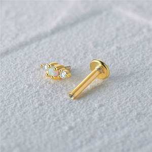 925 fini argento Sterling 18K placcato oro opale corpo Piercing gioielli <span class=keywords><strong>Tragus</strong></span> Helix Labret vite <span class=keywords><strong>orecchini</strong></span> a bottone <span class=keywords><strong>per</strong></span> donna - Product Image 5