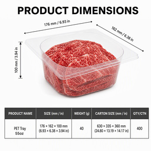 Bandeja Desechable Transparente de PET Termosellable para Alimentos, Frutas, Ensaladas, Carnes, Comida Preparada, Libre de BPA, con Logotipo Personalizado - Product Image 2