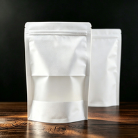Pochette à fermeture éclair en papier kraft blanc avec fenêtre transparente, sac en papier résistant à l'humidité pour l'emballage de céréales, d'aliments secs et de collations