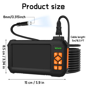 NES430 Caméra endoscope vidéo portable semi-rigide <span class=keywords><strong>8mm</strong></span> à objectif unique IP67 IPS Caméra endoscopique industrielle 5m - Product Image 2