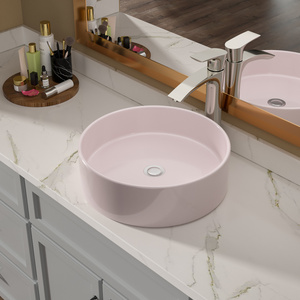 Sarlai Round Shape Pink Countertop Handmade Wash Basin Vessel <strong>Bathroom</strong> Ceramic Table Top Art <strong>Sink</strong> <strong>Bowl</strong> - Product Image 2