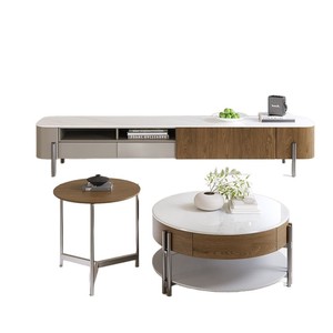 Mesa de centro y mueble para TV de piedra de estilo italiano, ligero y lujoso, combinación moderna y minimalista para sala de estar pequeña - Product Image 5