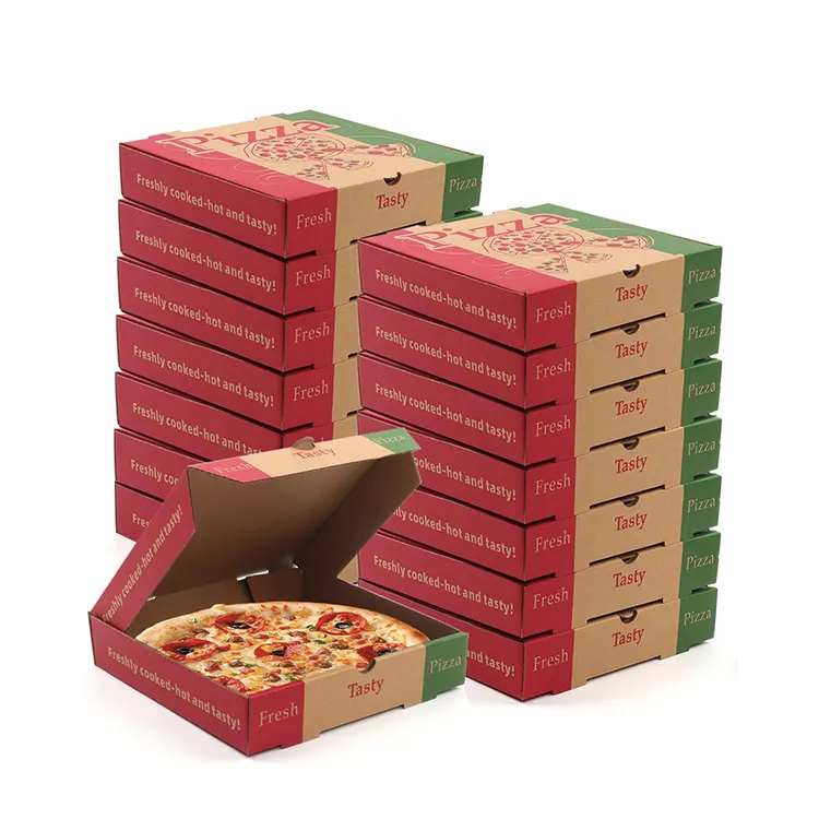 Grosir kotak Pizza karton Mini kustom desain persegi panjang 7 8 9 10 inci kotak kemasan kertas Kraft untuk Pizza
