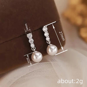Pendientes colgantes de oro blanco E3947 con perlas cultivadas de Akoya, forma redonda, engaste de garra, para mujer, estilo clásico de boda - Product Image 6