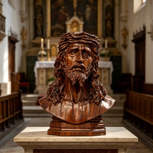 Busto de Jesús en Madera Maciza con Corona de Espinas, Escultura Religiosa Católica Cristiana, Decoración para el Hogar, Capilla o Altar, BGRS0045 - Product Image 4