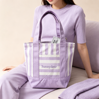 Tas Tote Kanvas Mini Bergaris Grosir Pabrik, Tas Belanja Katun Kecil Ber-resleting untuk Gaya Hidup Butik & Kemasan Hadiah