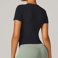 Haut de sport respirant et antibactérien à manches longues pour femme, idéal pour le yoga, la course en extérieur, avec logo frontal – Ensemble