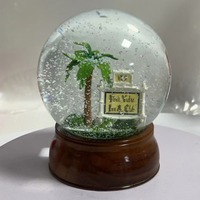 Globe à neige personnalisé de Noël, fait main, en résine, avec palmier, base en bois, globe à eau en verre, 10 cm, peint à la main, thème hôtel Ponte Vedra Inn Club