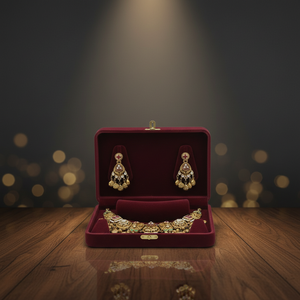 Traditional <b>Silver</b> Heavy Kundan Choker <b>Necklace</b> <b>Set</b> with Multicolor Stones Coin Beads <b>and</b> Matching <b>Earrings</b> - Product Image 4