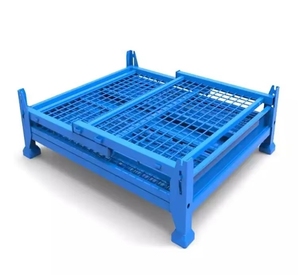 Nhiệm Vụ Nặng Nề Sơn Bột Có Thể Gập Lại Thép Pallet Giá <span class=keywords><strong>Stackable</strong></span> Dây Lồng Kim Loại Kho Lưu Trữ OEM Gấp Pallet Lồng - Product Image 2