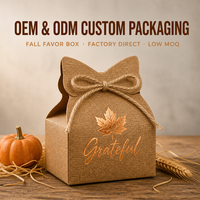Boîtes Cadeaux Personnalisées pour Thanksgiving, Lot de 12, Thème Récolte d'Automne, Boîte en Carton Kraft avec Nœud et Feuille d'Or Cuivré, Vente en Gros OEM ODM