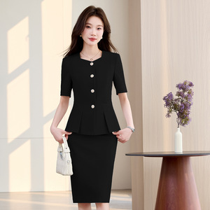 Women's Two Piece Suit Set Short Sleeve Crepe Office Lady Anti-Wrinkle Work Interview Wear - Product Image 2