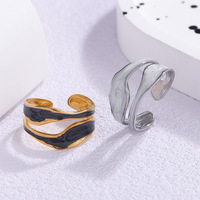 CUMAI Bagues ouvertes en acier inoxydable plaqué or 18 carats avec émail, multi-styles, cœur ajouré, bijoux de mode pour femmes, vente en gros