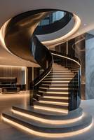 Escalier moderne de luxe, escalier courbé, marches en marbre avec éclairage LED, design durable, escalier intérieur haut de gamme pour hôtel, villa, duplex