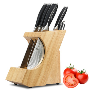 Juego de 7 cuchillos de cocina de acero de Damasco VG 10 para cocina con bloque de madera, Mango integrado envuelto en ABS - Product Image 1