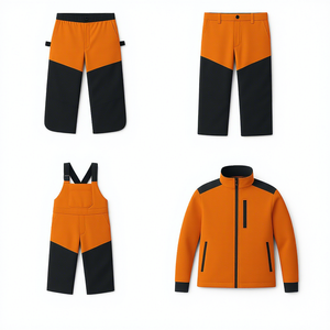 Ensemble de vêtements de travail imperméables en microfibre orange et noir avec pantalon, salopette et veste pour une utilisation en extérieur - Product Image 1