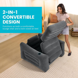 Twin Inflatable Pull-Out <b>Sofa</b> Chair with Cup Holder Portable Air Couch Armrest Backrest Inflatable Lounge Chair for Camping Home - Product Image 4