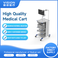 Chariot d'endoscopie médicale avec support de moniteur, tiroir à clavier dissimulé, roues silencieuses, en alliage d'aluminium et acier, chariot mobile durable pour hôpital
