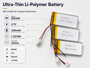 Batterie LiPo ultra-fine 3,7 V 330 mAh 262548, batterie au lithium polymère rechargeable pour appareils électroniques portables - Product Image 2