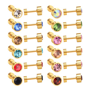 Pendientes de botón chapados en oro con circonita en forma de bola y engaste de bisel para cartílago de la oreja, joyería de regalo, 16 pares - Product Image 2