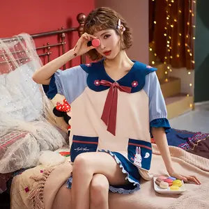 Летняя хлопковая одежда для сна для девочек, шорты, тонкая Милая мультяшная свежая Одежда для девочек в Корейском стиле из хлопка, домашняя одежда