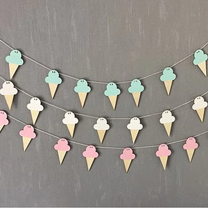 Personnalisé Style nordique crème glacée <span class=keywords><strong>copeaux</strong></span> <span class=keywords><strong>de</strong></span> <span class=keywords><strong>bois</strong></span> suspendus décoration bébé lit bricolage rideau chambre d'enfants doux décoration fête - Product Image 2