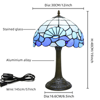   Lampe de table en verre teinté 12 pouces, style coquillage bleu, lampe de bureau pour la maison, le bureau, la chambre à coucher, le salon