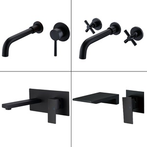 <span class=keywords><strong>Robinet</strong></span> de lavabo dissimulé noir tout cuivre <span class=keywords><strong>Robinet</strong></span> de lavabo encastré pour hôtel, prise murale chaude et froide - Product Image 2