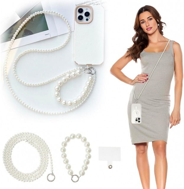 Vintage Pearl Beaded Cell Phone Crossbody Lanyard and Wristlet Bracelet for Phones Anti lost Ropes
