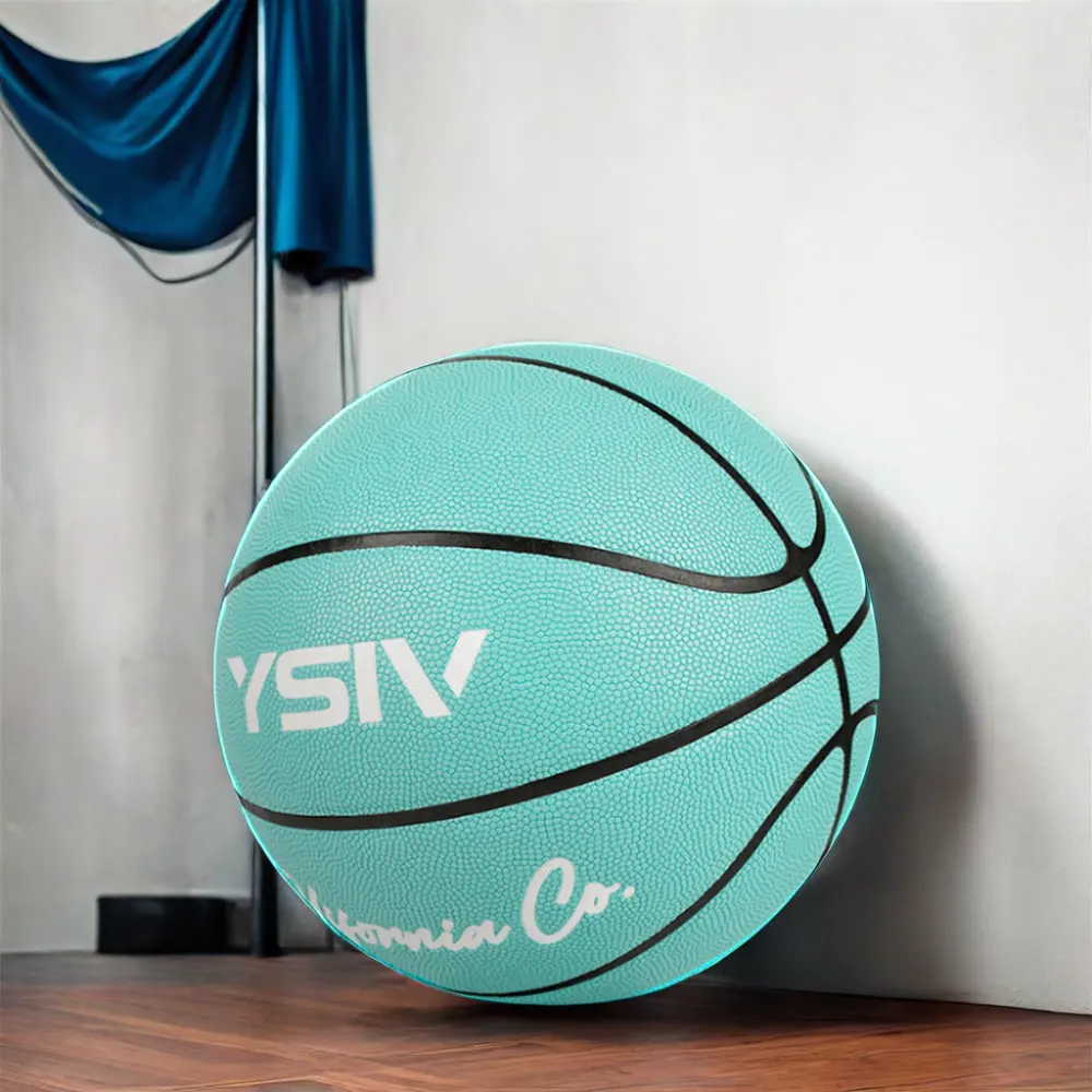 Özel Logo kadınlar için 7.5 inç PU deri basketbol mavi kauçuk üreticileri tarafından üretilen Logo ile baskılı renk