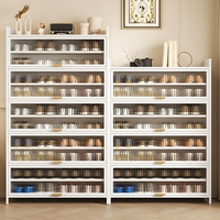 Meuble de rangement pour chaussures en métal, armoire à chaussures murale en acier avec 5 tiroirs rabattables et porte transparente