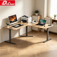 Bureau debout électrique ergonomique en forme de L de 1,6 m de large avec 3 moteurs et structure métallique robuste et réglable