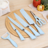 Ensemble de couteaux en acier inoxydable ultra tranchants avec éplucheur à ciseaux Revêtement antiadhésif Outils de cuisine présentés dans une boîte cadeau