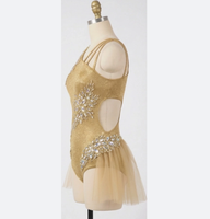 Robe de danse lyrique pour femmes avec strass brillants et bretelles fleuries pour les compétitions de gymnastique et les spectacles sur scène
