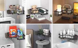 Nouveau ménage haute qualité salle de bain noir coin douche organisateur mural porte-<span class=keywords><strong>savon</strong></span> panier étagères organisateur de stockage - Product Image 3