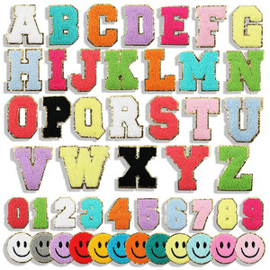 Venta al por mayor DIY toalla <span class=keywords><strong>bordado</strong></span> alfabeto inicial brillo hierro <span class=keywords><strong>en</strong></span> Chenille colorido carta parches - Product Image 2