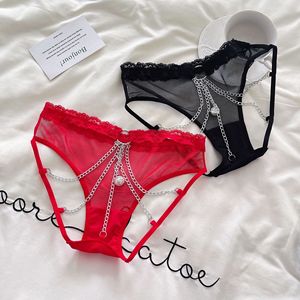 Slip Sexy da Donna in Pizzo Trasparente con Catena Metallica, Mutandine a Vita Bassa, Perizoma G-string - Product Image 2