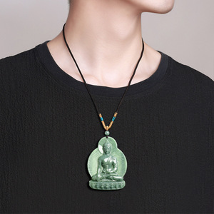 Pendentif <span class=keywords><strong>Bouddha</strong></span> ethnique en jadéite naturelle <span class=keywords><strong>de</strong></span> qualité A, couleur vert haricot, statue bouddhiste en <span class=keywords><strong>jade</strong></span> - Product Image 4