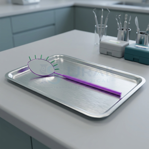 Miroir de poche violet avec branches vertes, cadre en acier inoxydable, finition argentée, grossissement 3X, instrument médical - Product Image 5